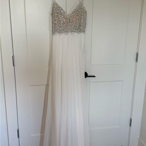 Lulu Elegant White Gown with Silver Embellishments
